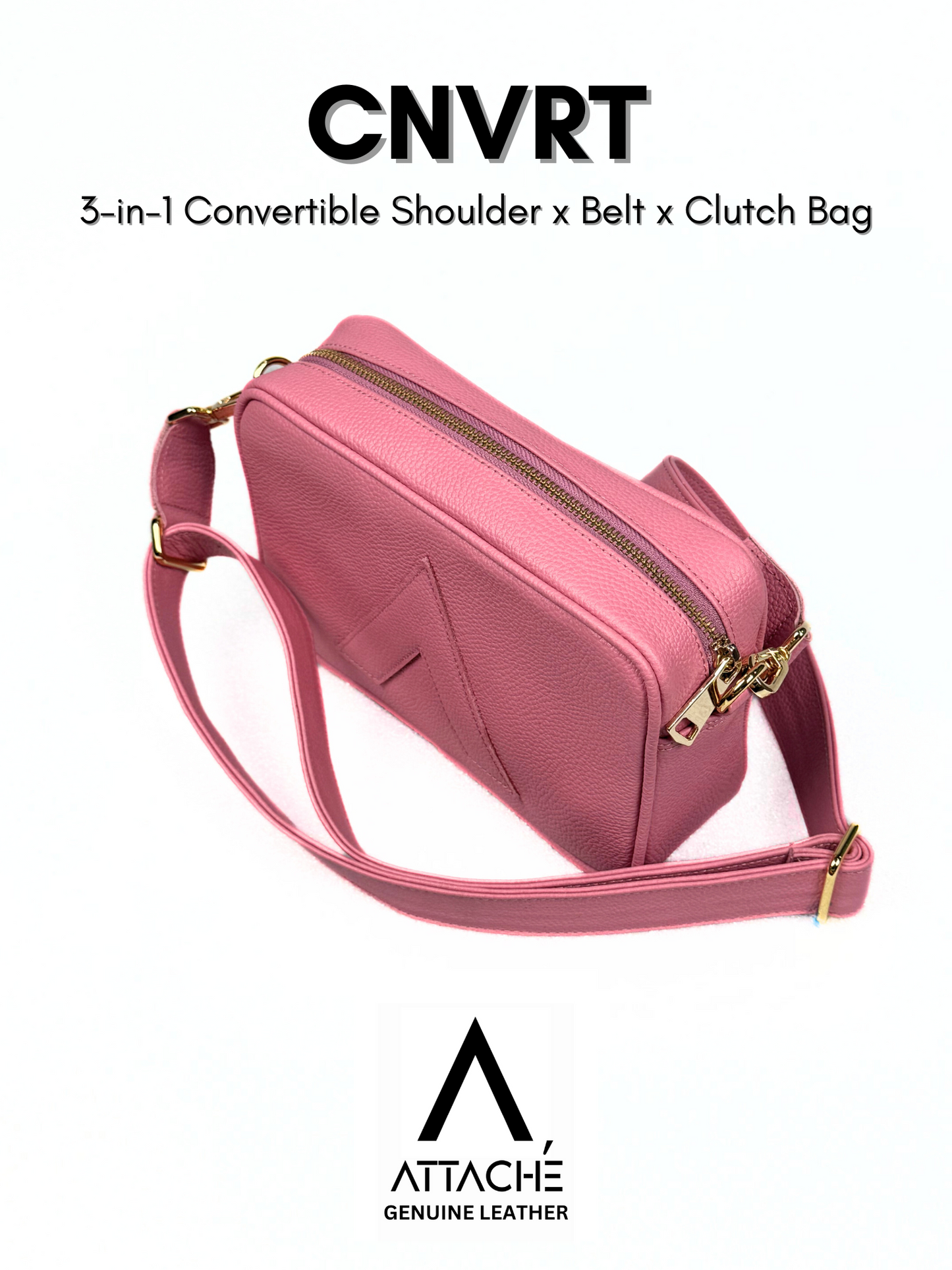 Attaché CNVRT Convertible 3-in-1 Genuine Leather Bag in Pink