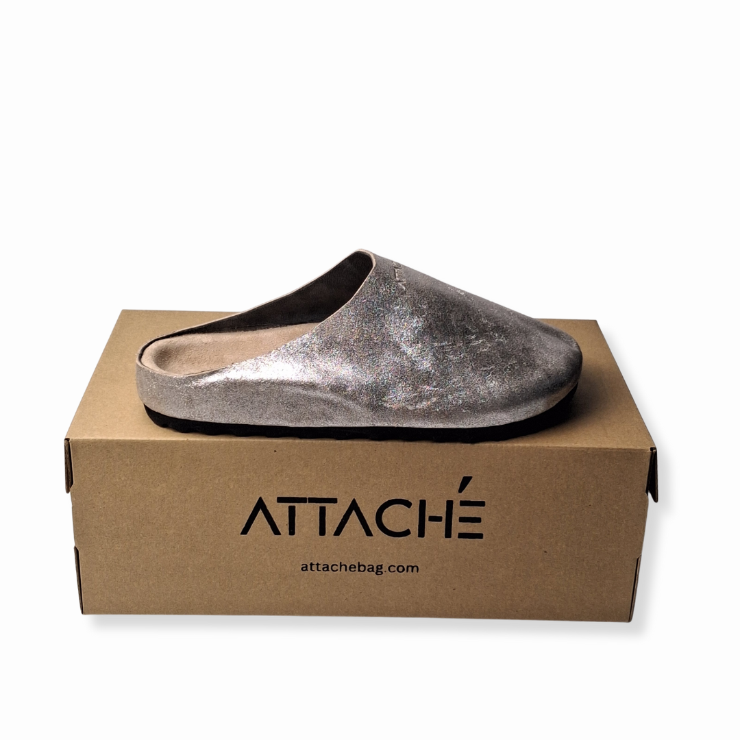 Silver Glitter MULE Genuine Leather