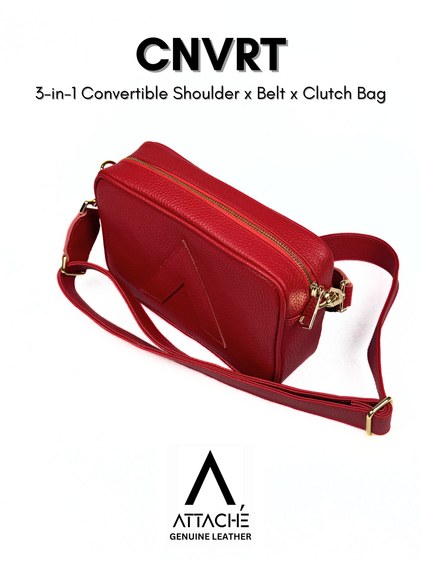Attaché CNVRT Convertible 3-in-1 Genuine Leather Bag in Red