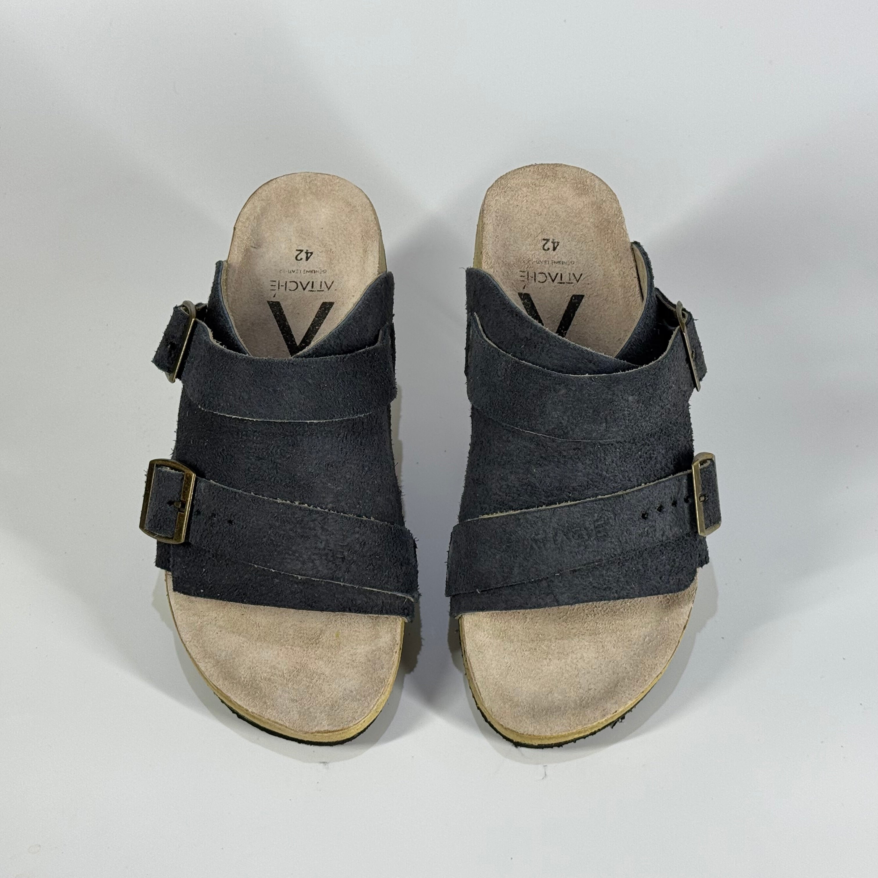 Passeo Double Buckle Genuine Leather Slip-on “Navy Gray”