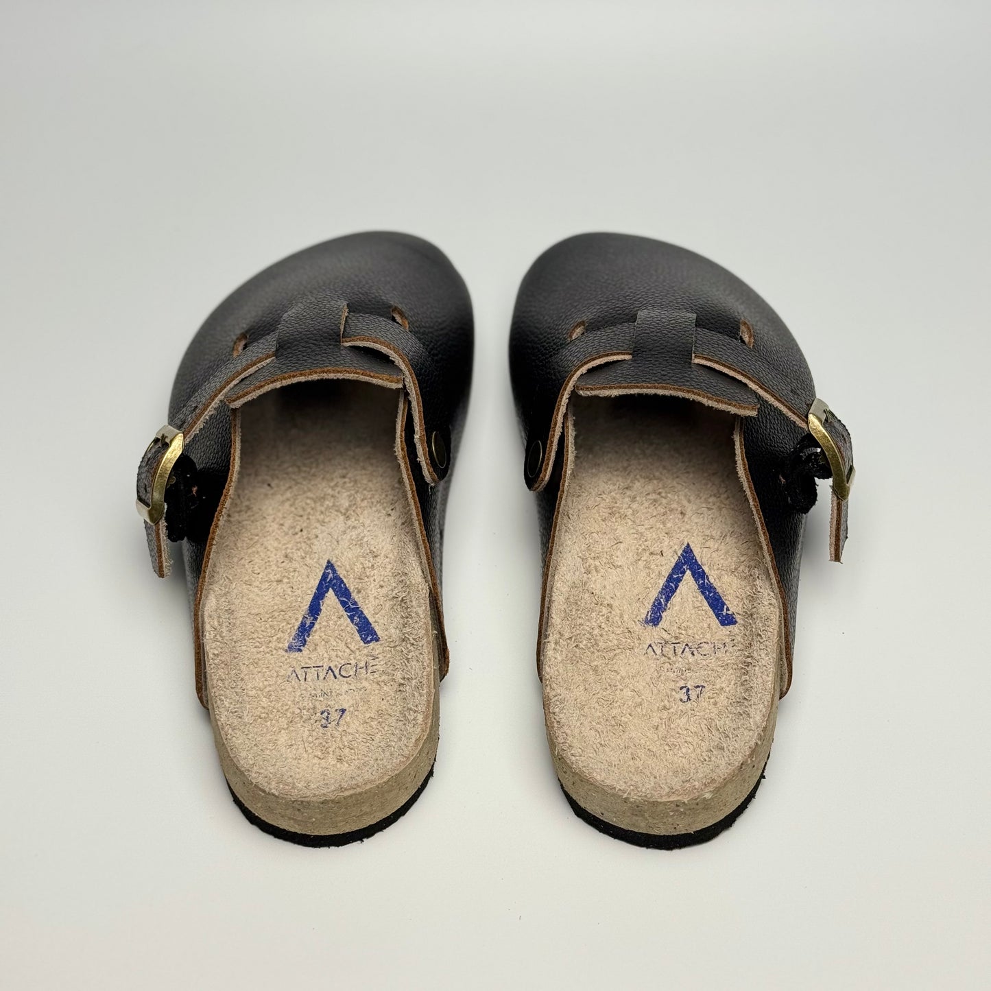 Clogs Premium Genuine Leather Slip-on "Full Grain Leather Black"
