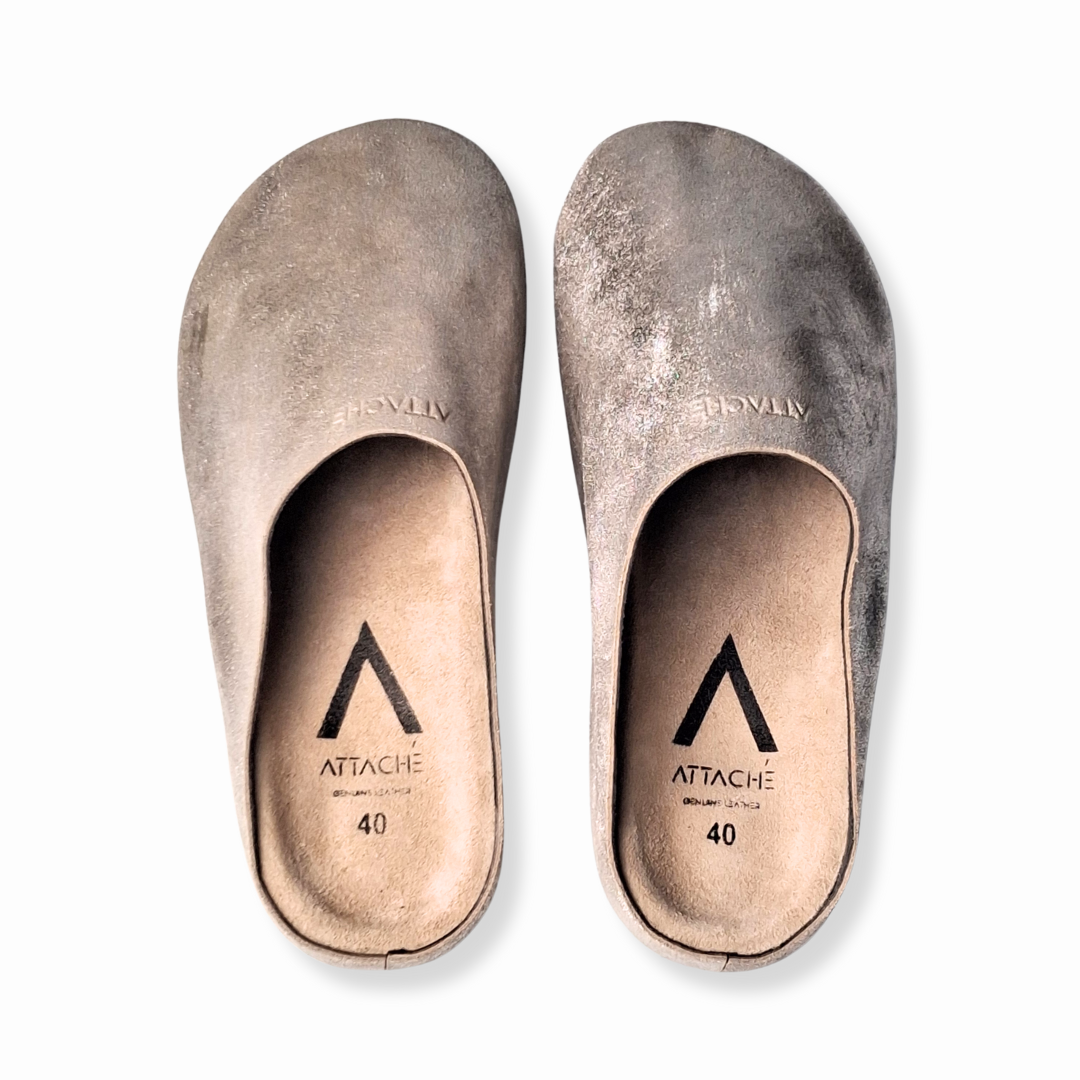 Silver Glitter MULE Genuine Leather