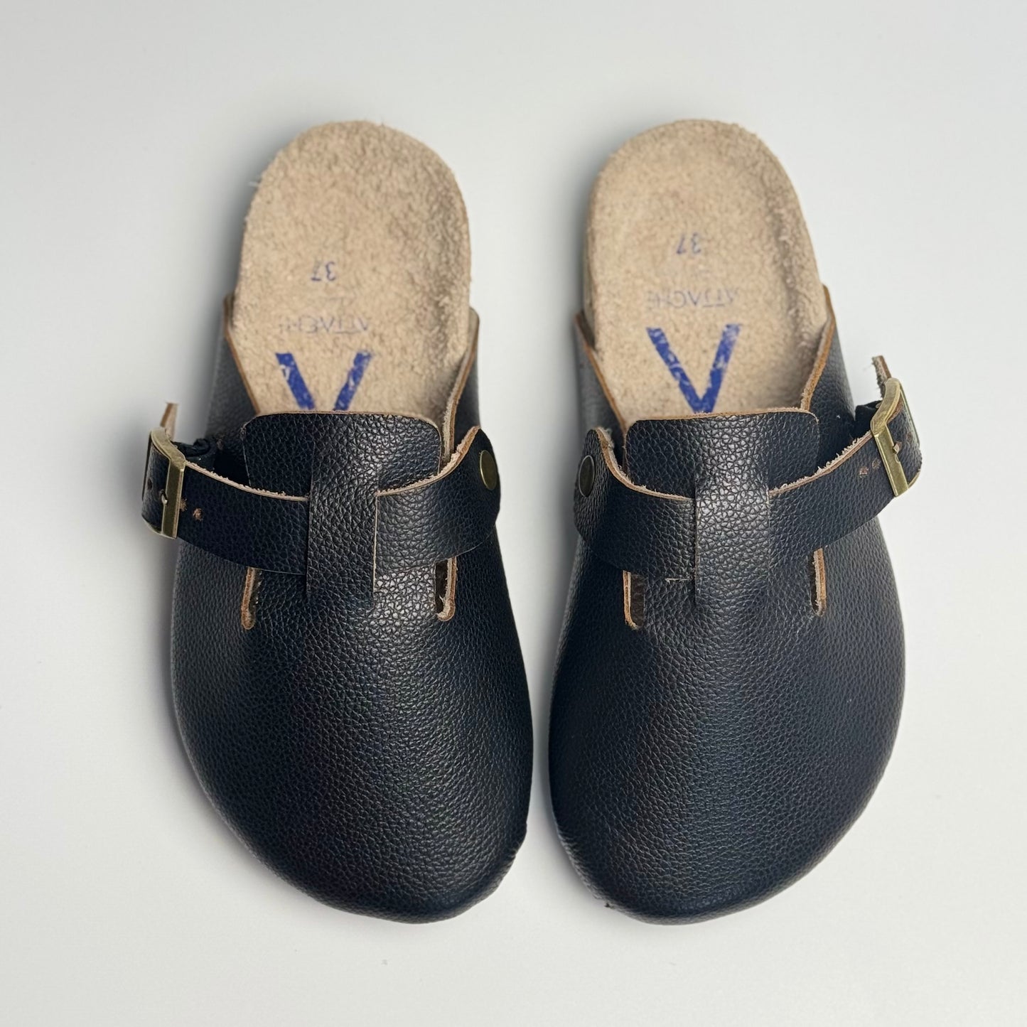 Clogs Premium Genuine Leather Slip-on "Full Grain Leather Black"