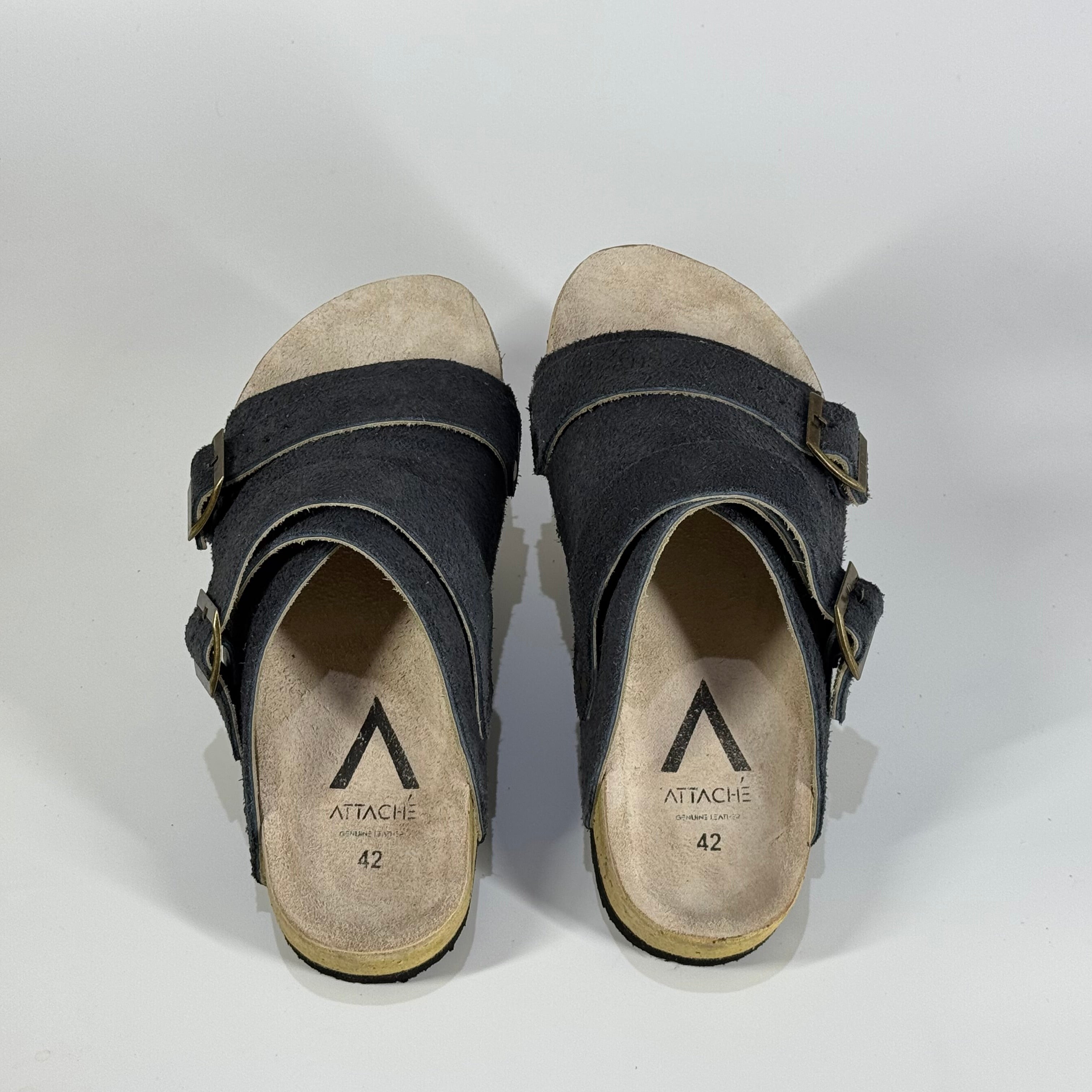 Passeo Double Buckle Genuine Leather Slip-on “Navy Gray”