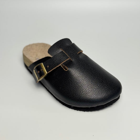 Clogs Premium Genuine Leather Slip-on "Full Grain Leather Black"