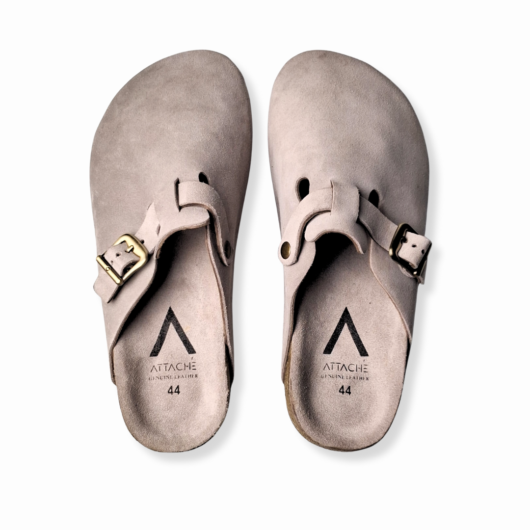 Taupe Clogs Genuine Suede Leather