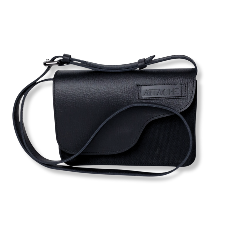Attaché Latch Mini in Black Cowhide Leather