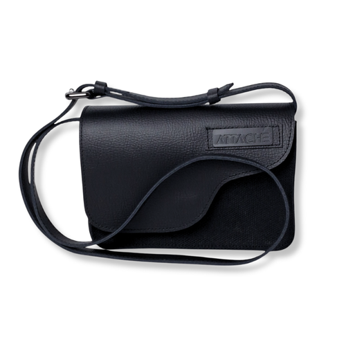Attaché Latch Mini in Black Cowhide Leather