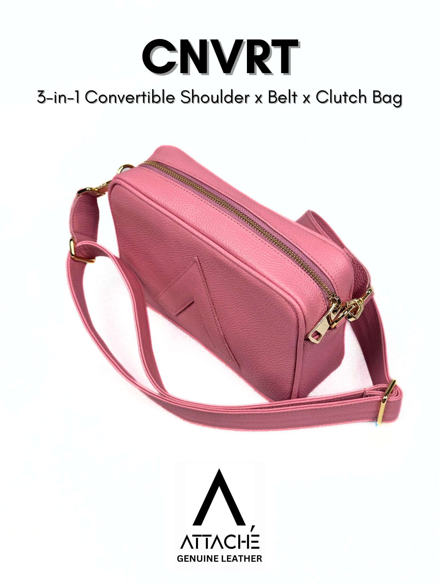 Attaché CNVRT Convertible  3-in-1 Genuine Leather Bag in Pink