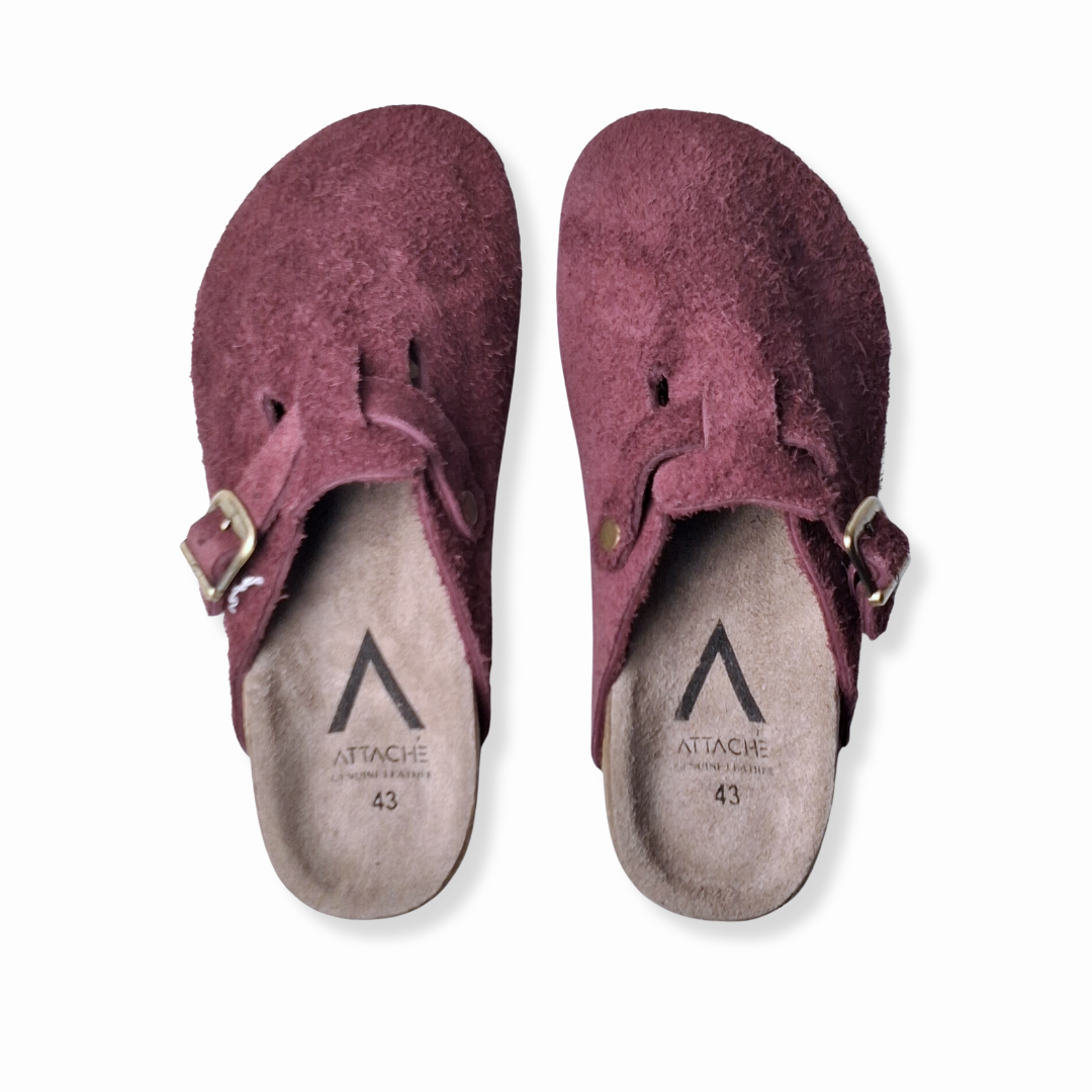 SIZE 43, 46 ONLY: Maroon Clogs Genuine Suede Leather