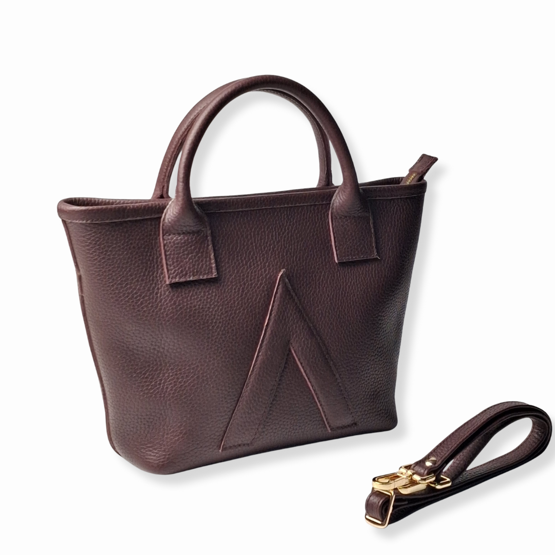 Cognac Brown Petite Tote Genuine Calf Leather