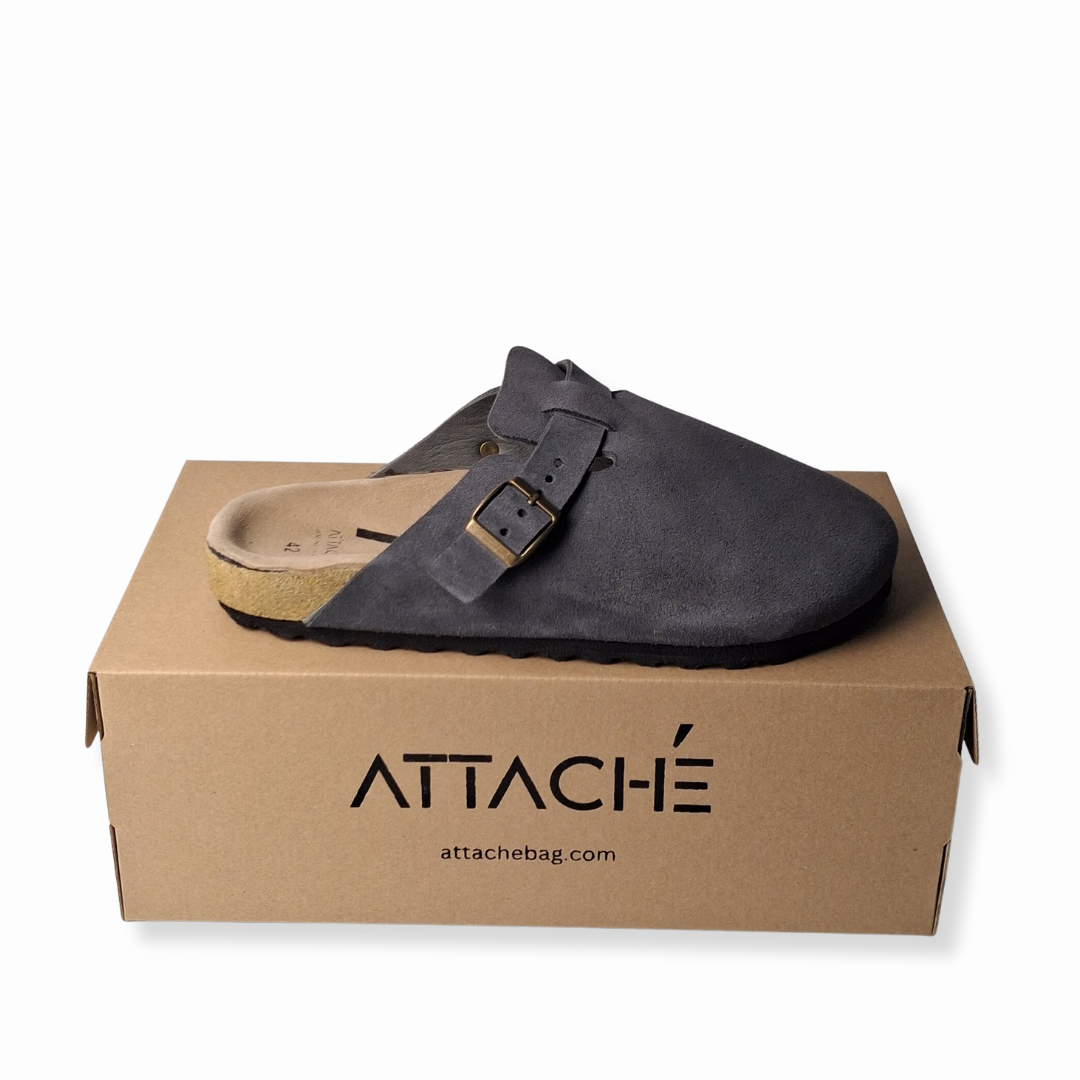 Midnight Gray Clogs Genuine Suede Leather