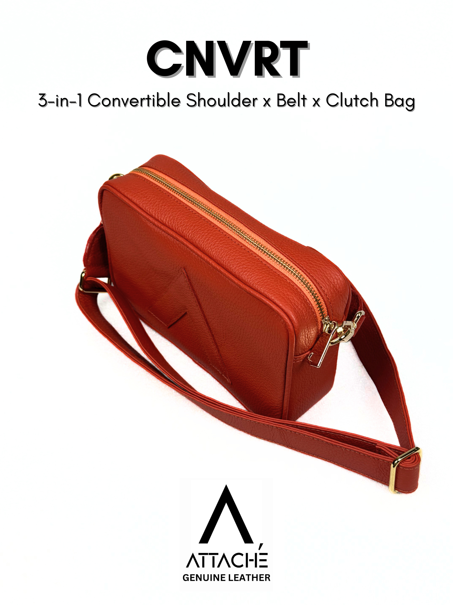 SALE: Attaché CNVRT Convertible  3-in-1 Genuine Leather Bag in Orange