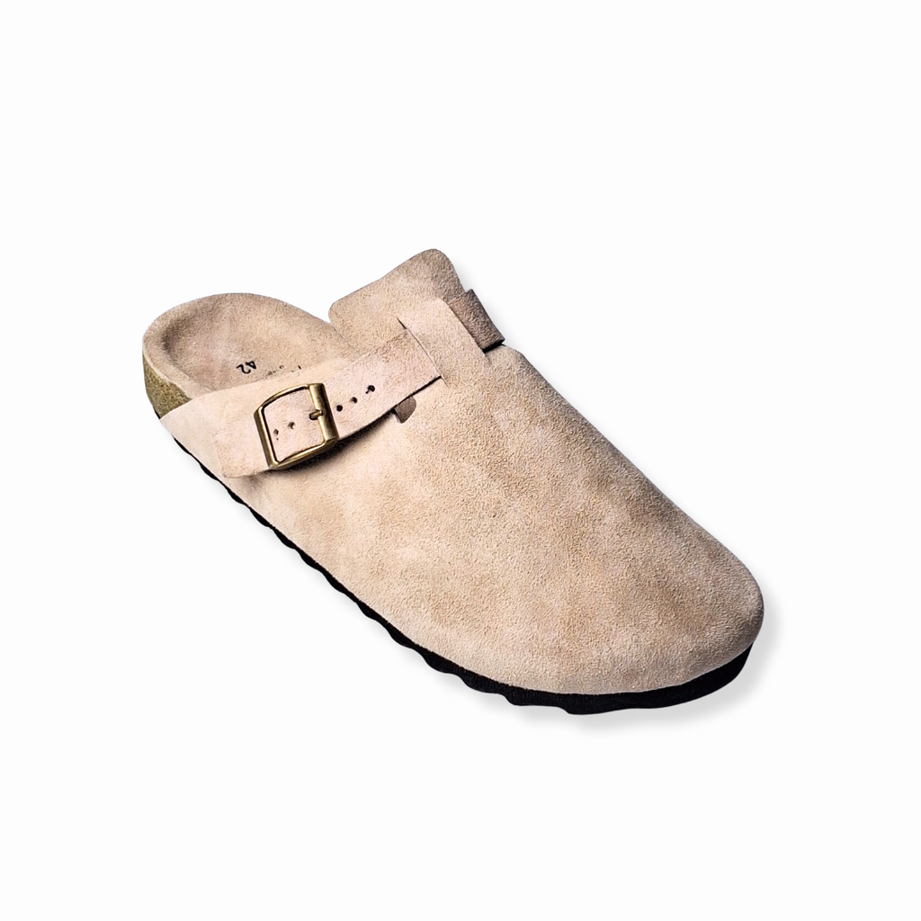 Nude Clogs Genuine Suede Leather