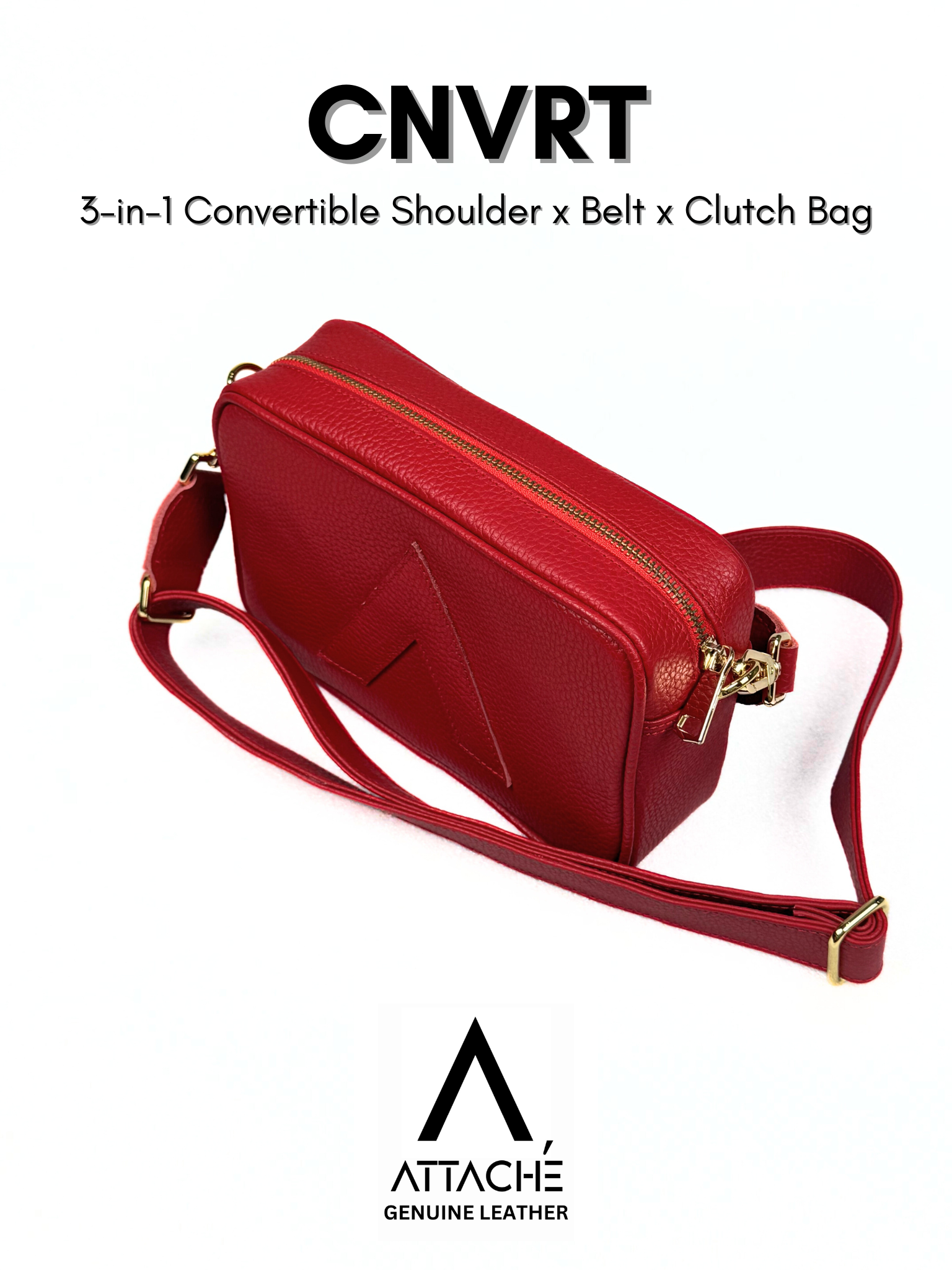 Attaché CNVRT Convertible 3-in-1 Genuine Leather Bag in Red