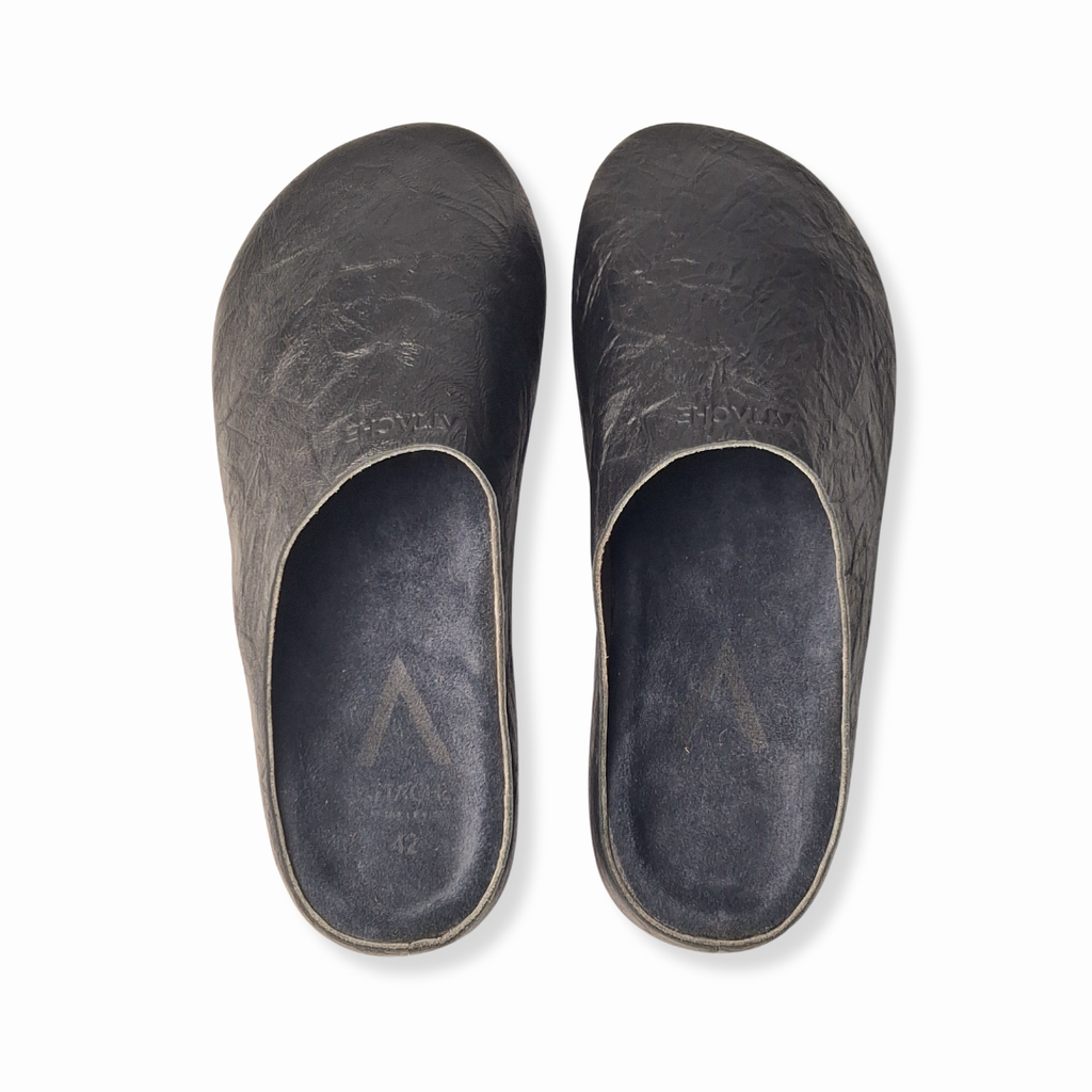 Crumpled Black MULE Genuine Bovine Leather