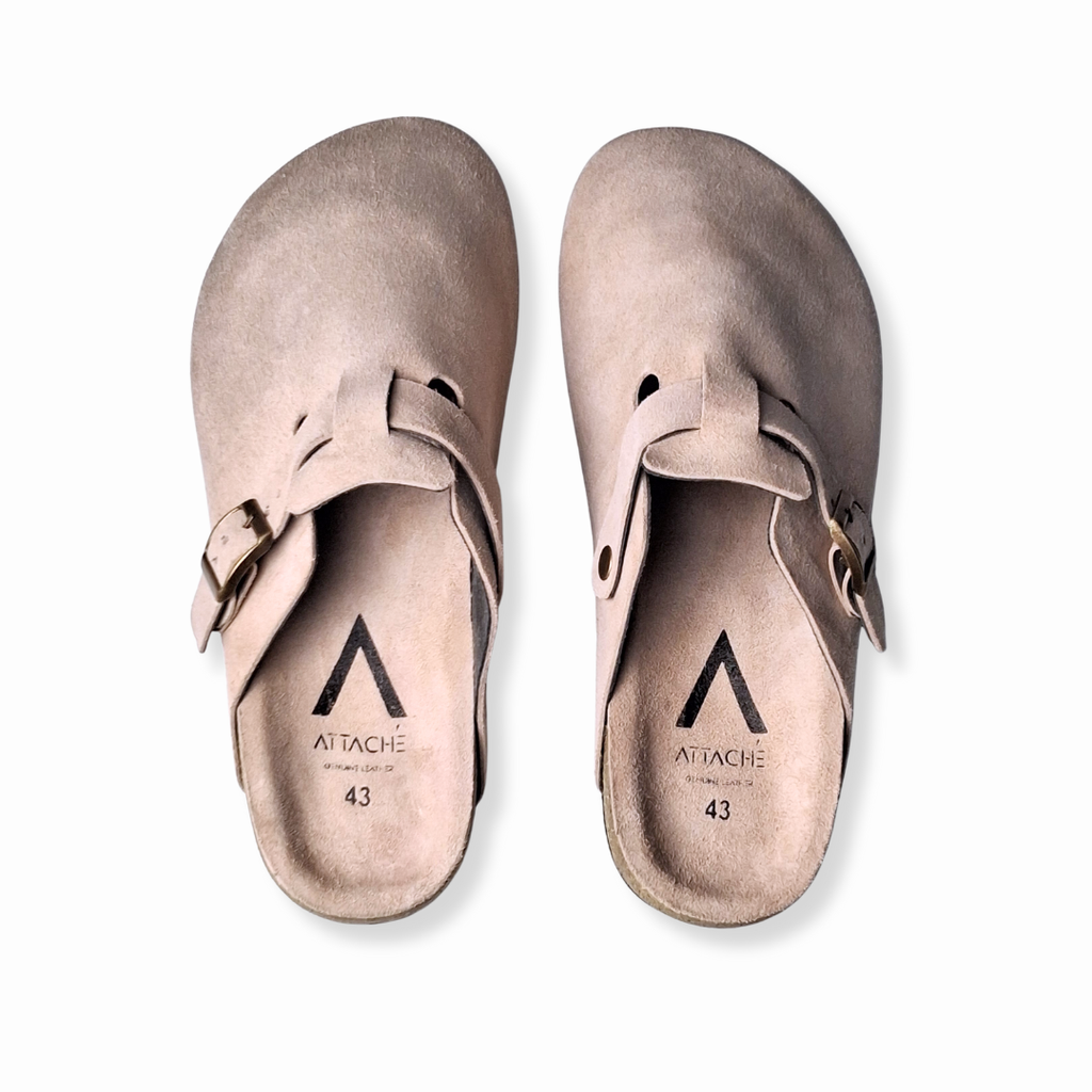 Nude Clogs Genuine Suede Leather