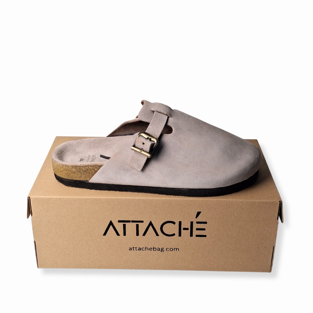 Taupe Clogs Genuine Suede Leather