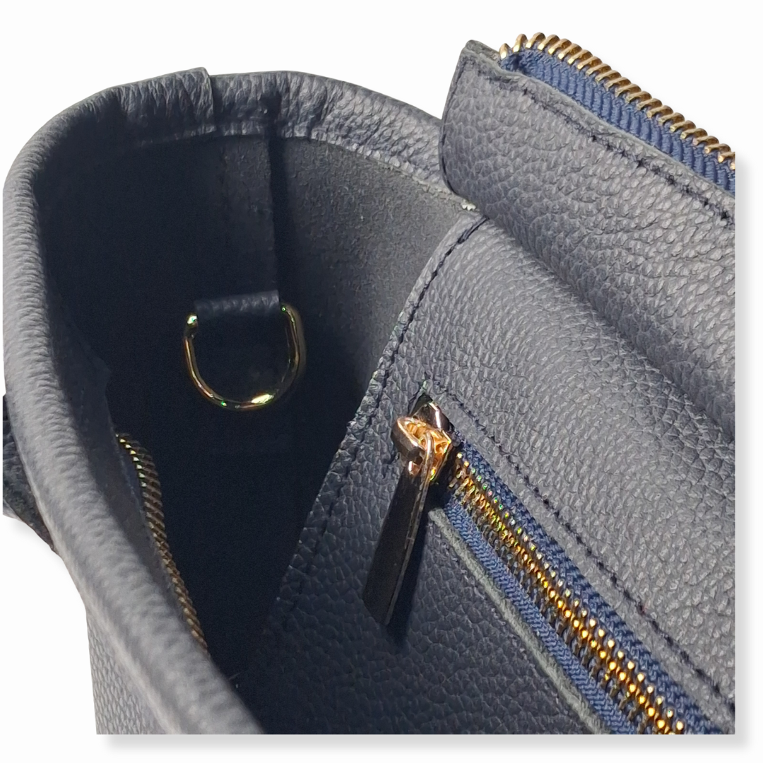 Navy Petite Tote Genuine Calf Leather