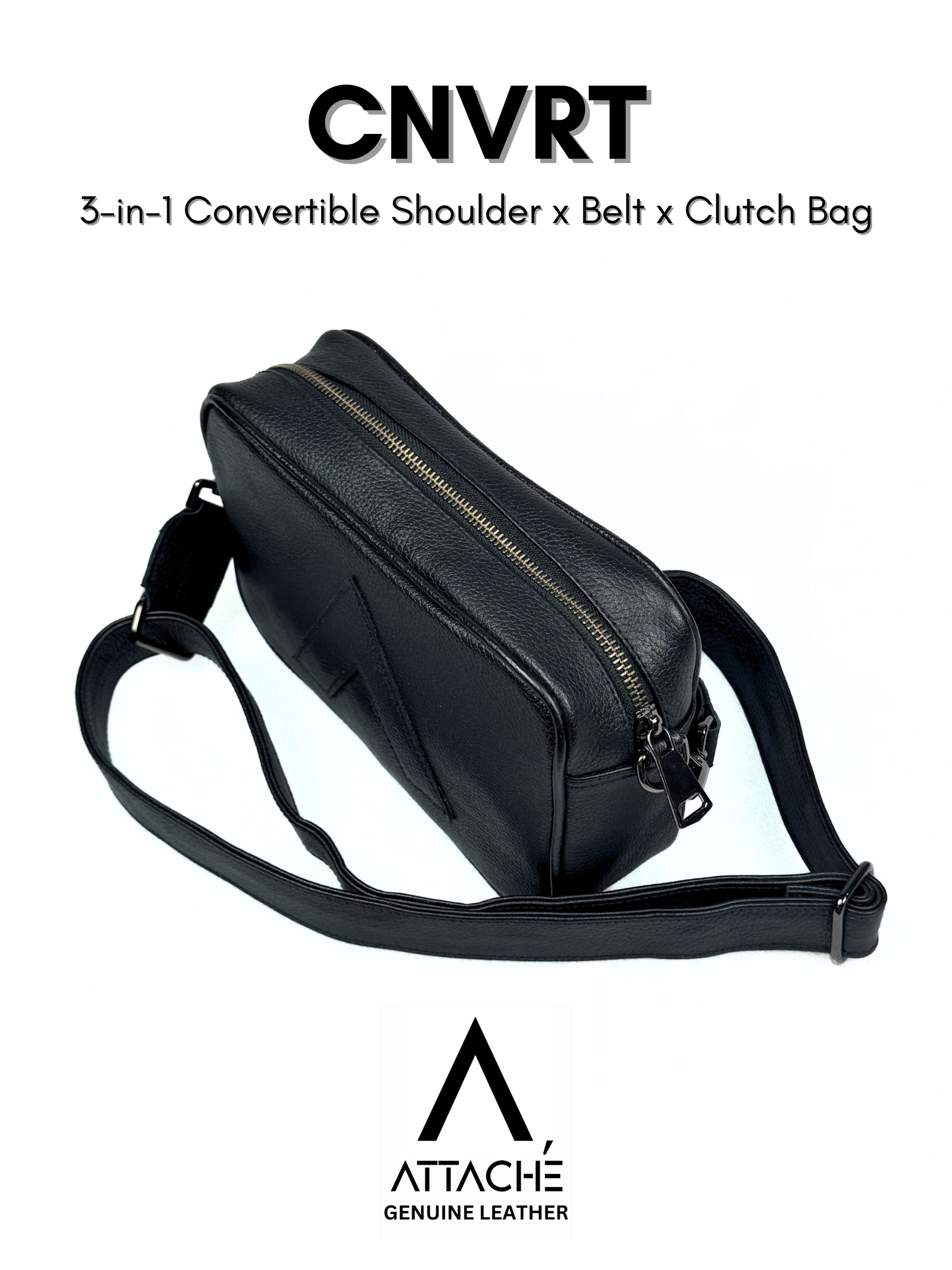 Attaché CNVRT Convertible 3-in-1 Genuine Leather Bag in Black