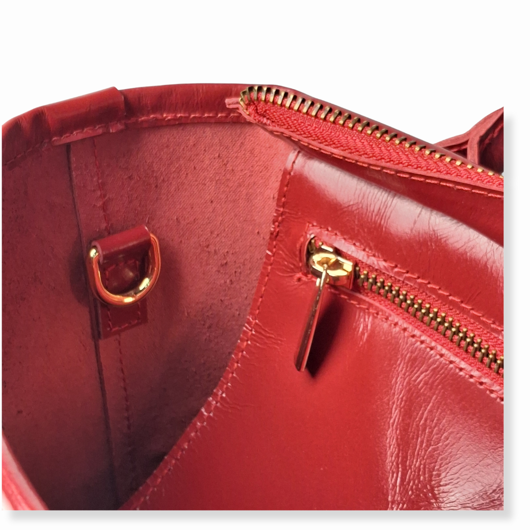 Crumpled Scarlet Limited Petite Tote Genuine Calf Leather