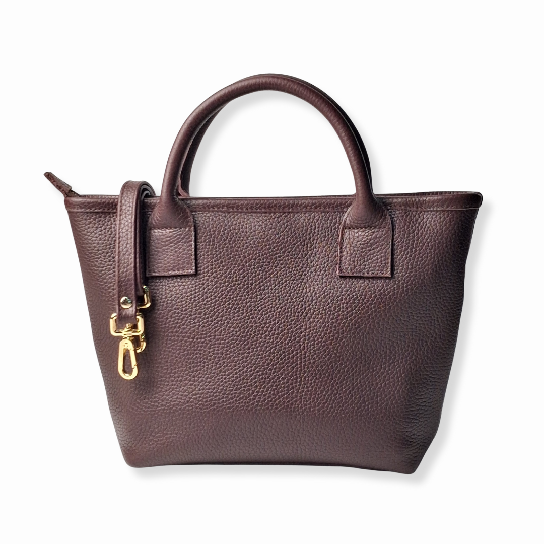 Cognac Brown Petite Tote Genuine Calf Leather