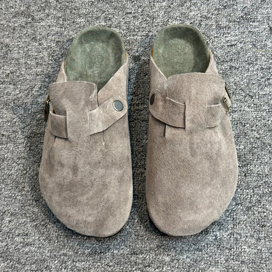 Clogs Taupe Genuine Suede Leather - Size 35