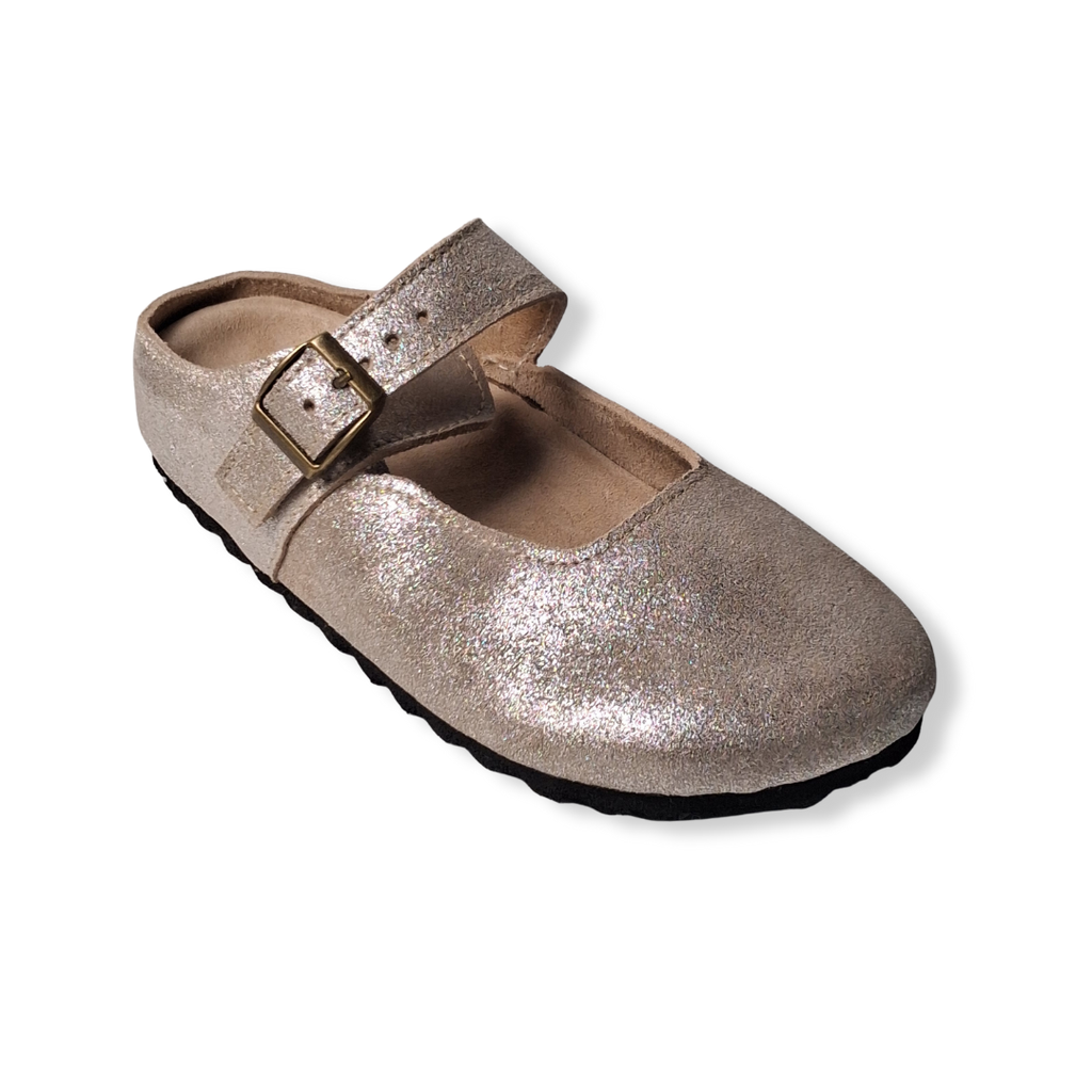 Merry Jane Clogs V1 Genuine Leather in Silver Glitter