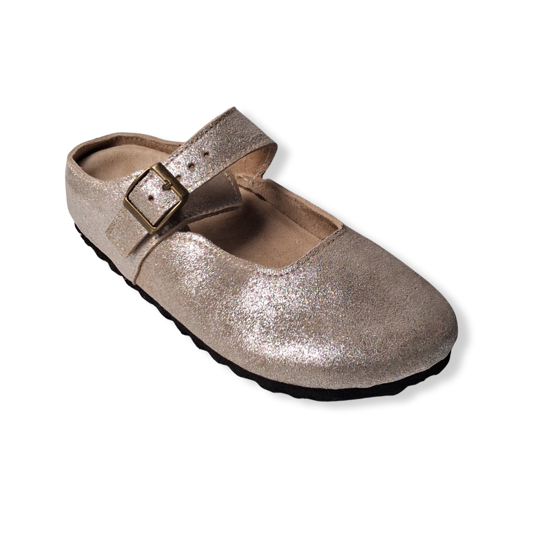 Merry Jane Clogs V1 Genuine Leather in Silver Glitter