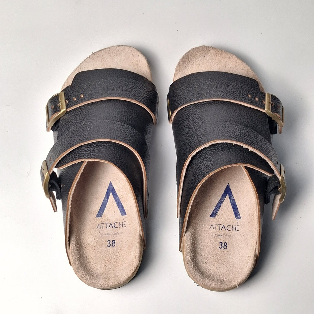 Size 36, 37, 38, 39 - Double Buckle “Black Grain Leather”