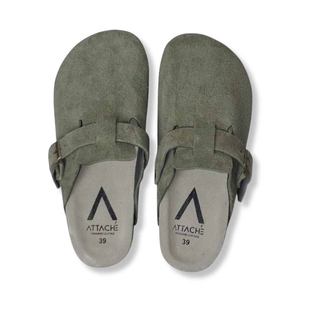 Clogs Moss Green Suede Leather