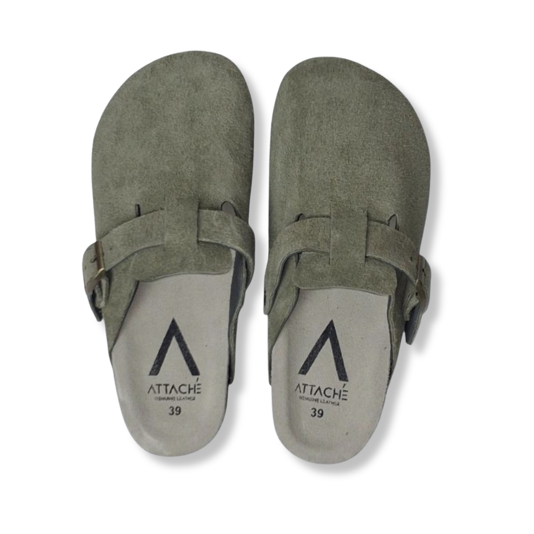 Clogs Moss Green Suede Leather