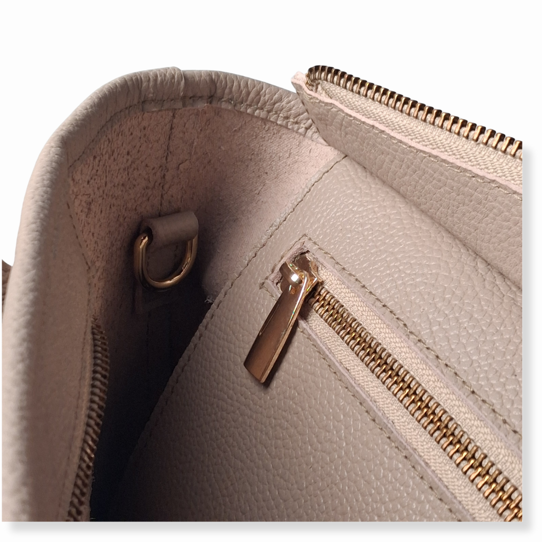 Beige Petite Tote Genuine Calf Leather