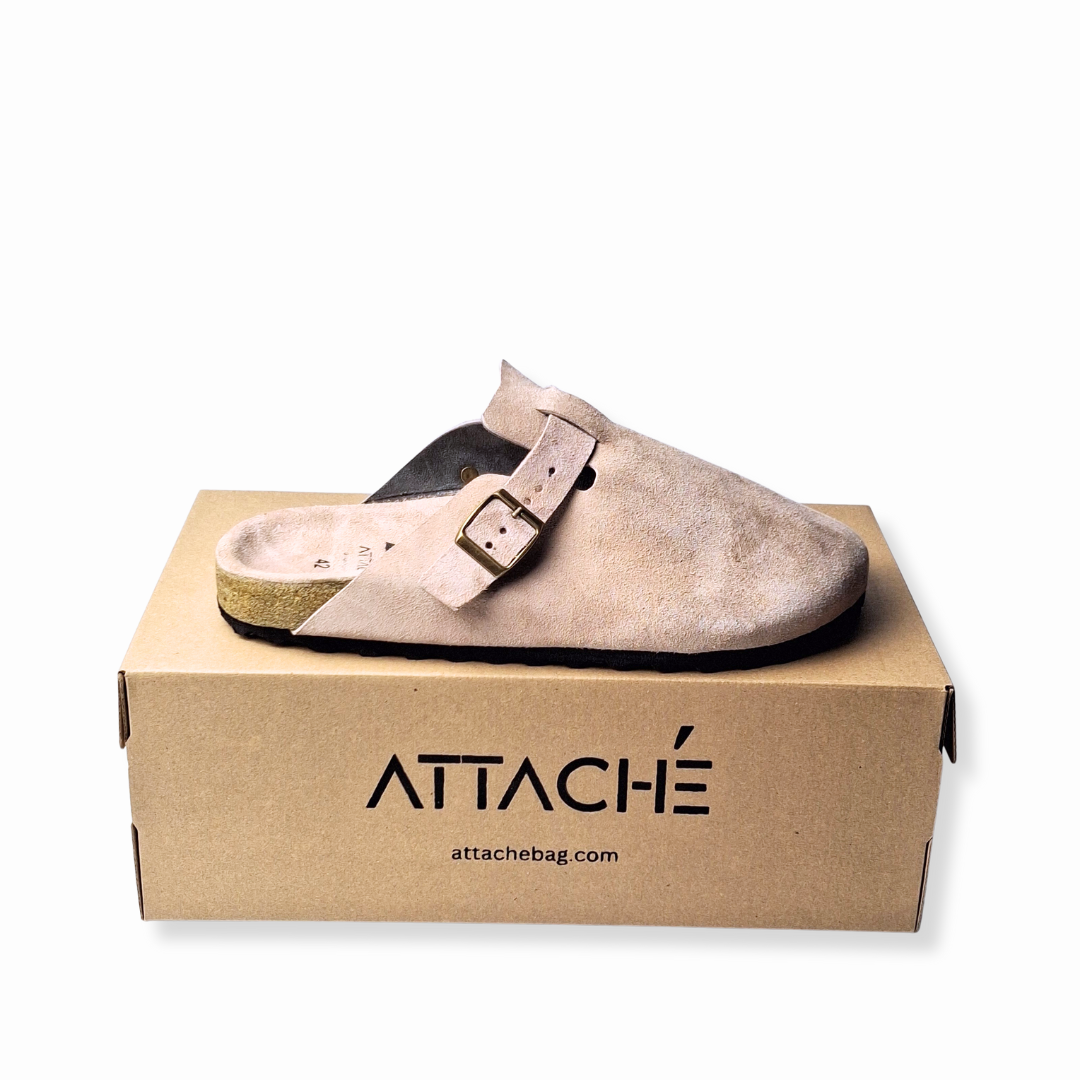 Nude Clogs Genuine Suede Leather