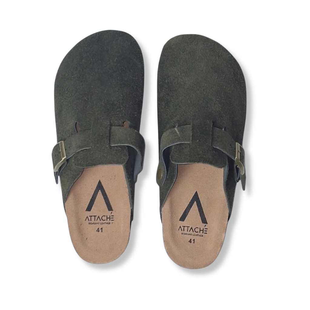 Clogs Army Green Suede Leather