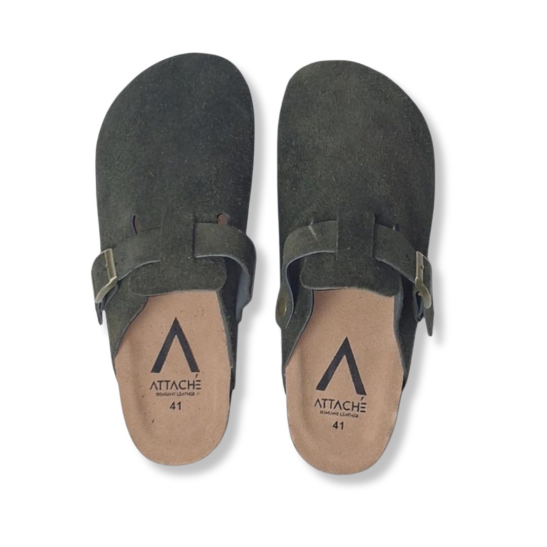 Clogs Army Green Suede Leather