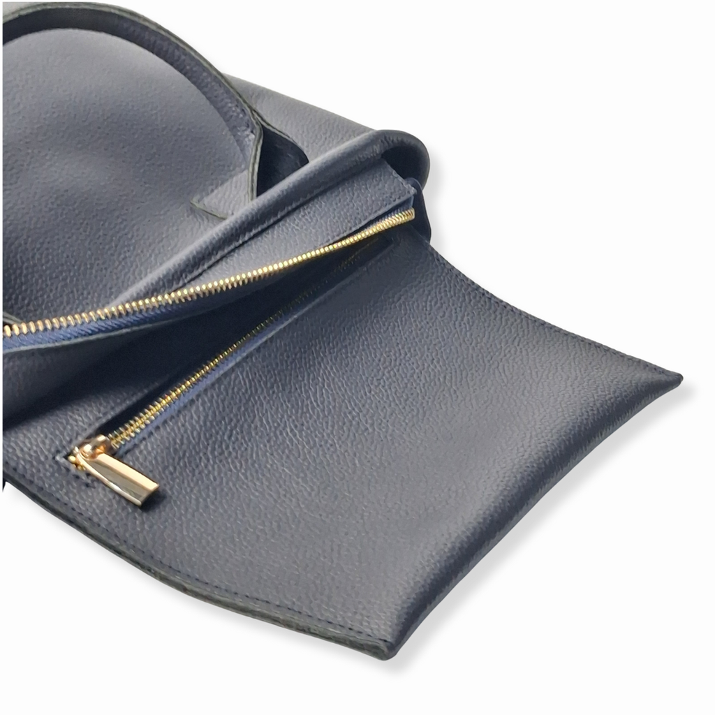 Navy Petite Tote Genuine Calf Leather