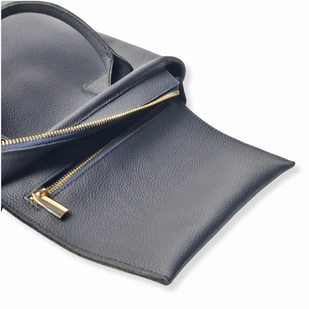 Navy Petite Tote Genuine Calf Leather