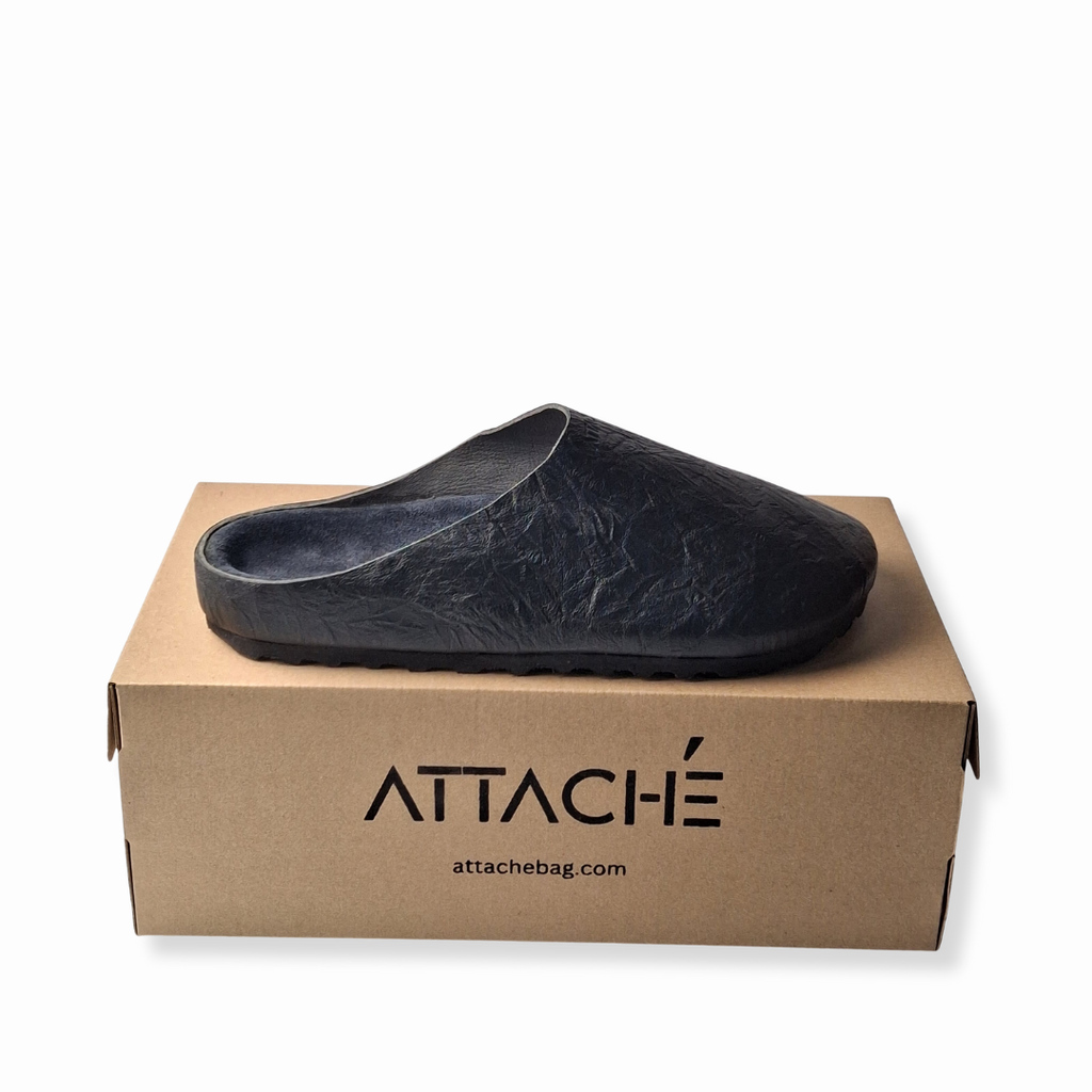 Crumpled Black MULE Genuine Bovine Leather