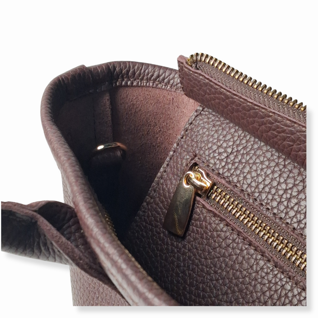 Cognac Brown Petite Tote Genuine Calf Leather