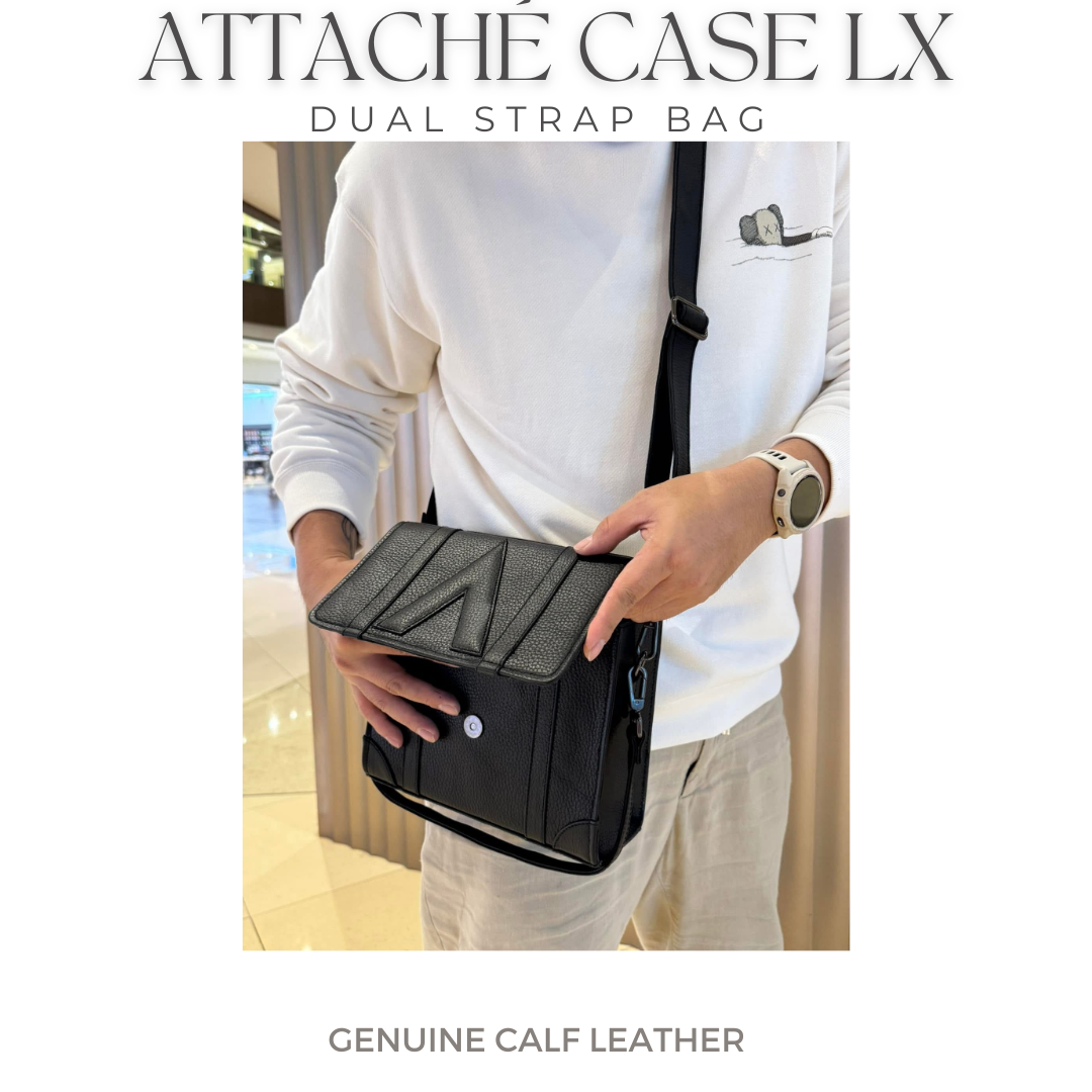 Attaché Case LX – Dual Strap Genuine Leather Bag in Black