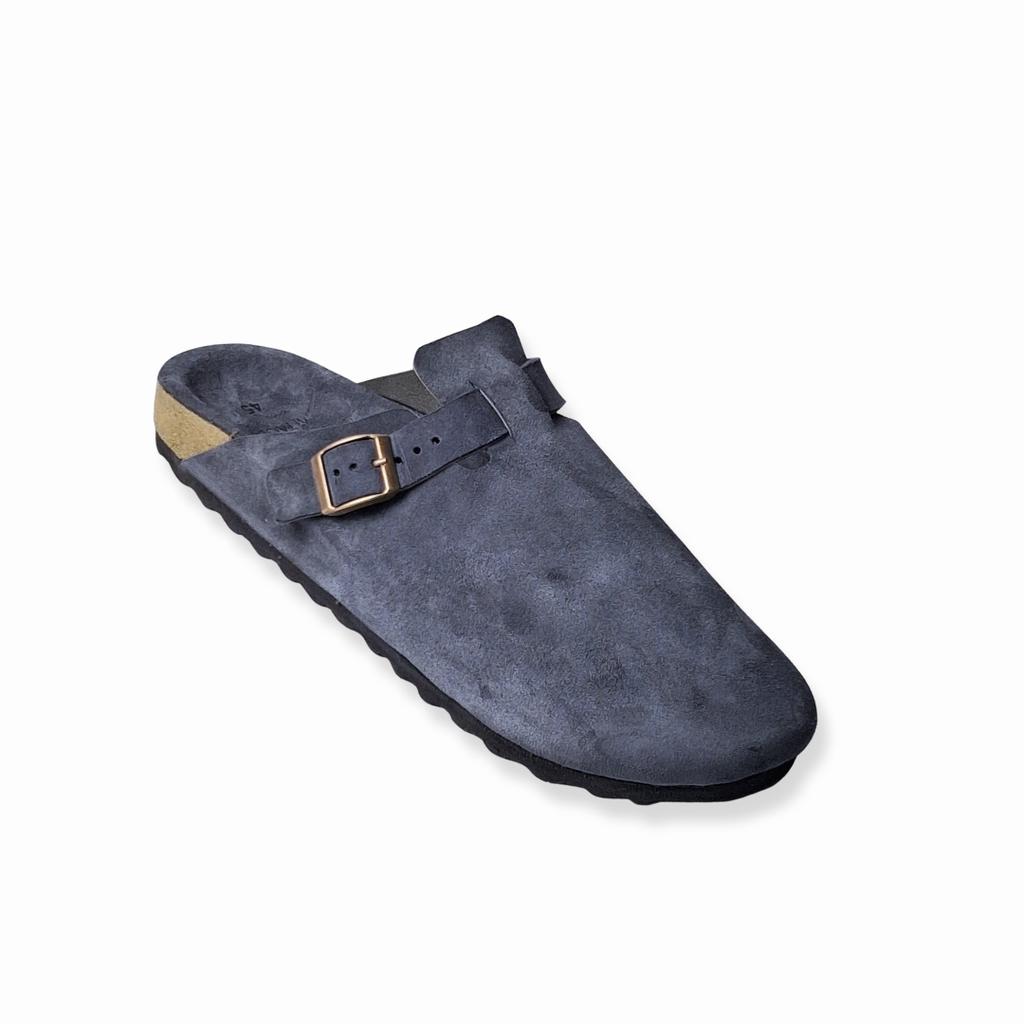 Navy Gray Clogs Genuine Suede Leather