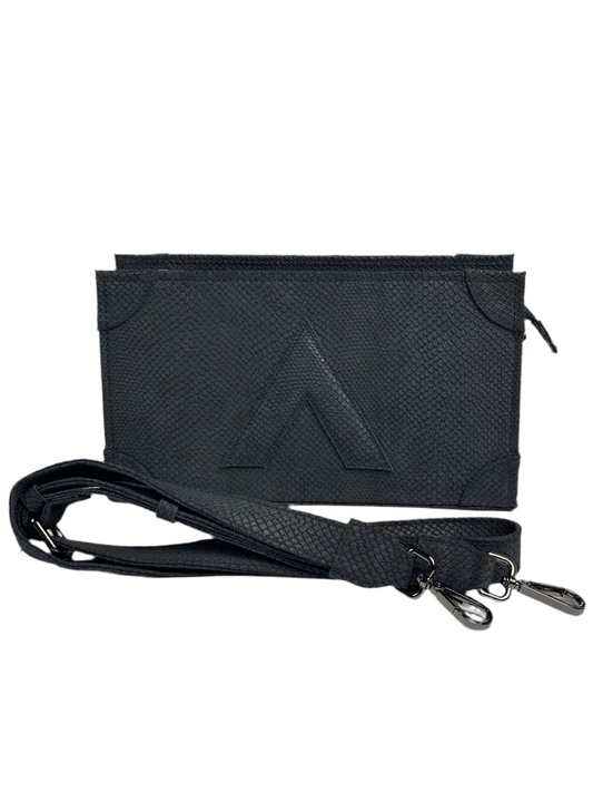 Attaché Clutch+ - Genuine Leather Clutch with Strap in Dragon Skin Black