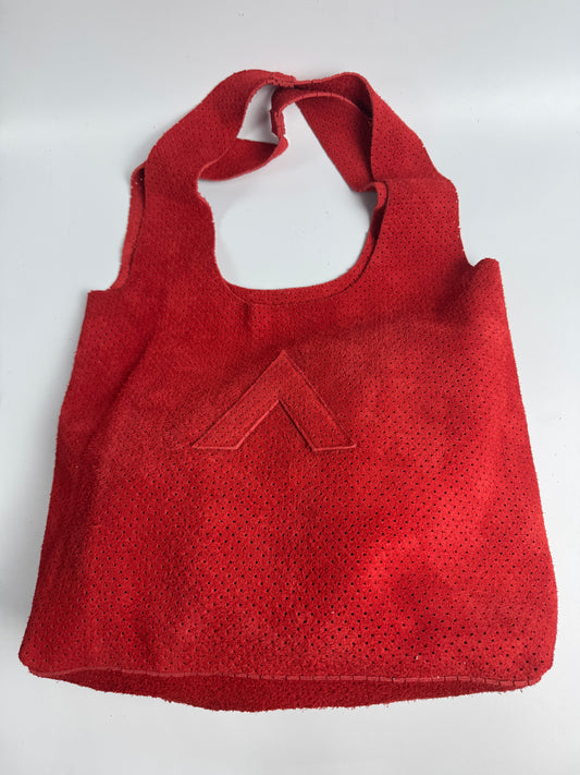Arch Sack Genuine Leather Tote Bag - Scarlet Mesh Suede