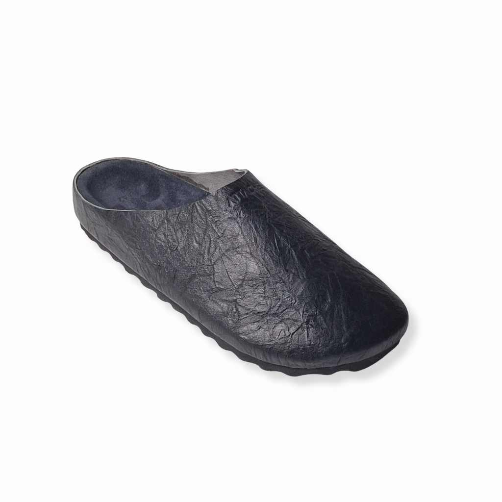 Crumpled Black MULE Genuine Bovine Leather
