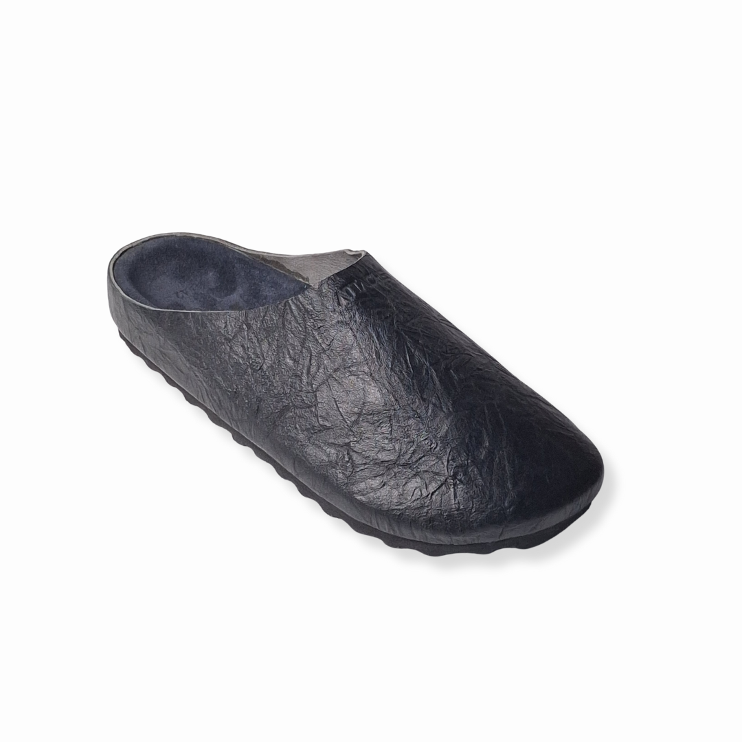 Crumpled Black MULE Genuine Bovine Leather