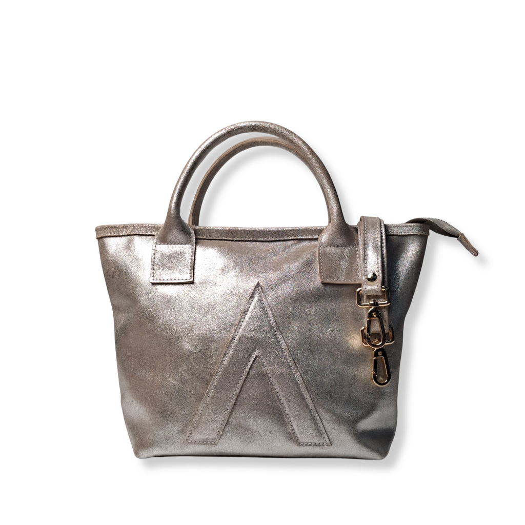 Silver Glitter Suede Petite Tote Genuine Leather