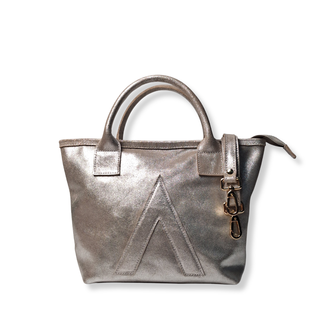 Silver Glitter Suede Petite Tote Genuine Leather