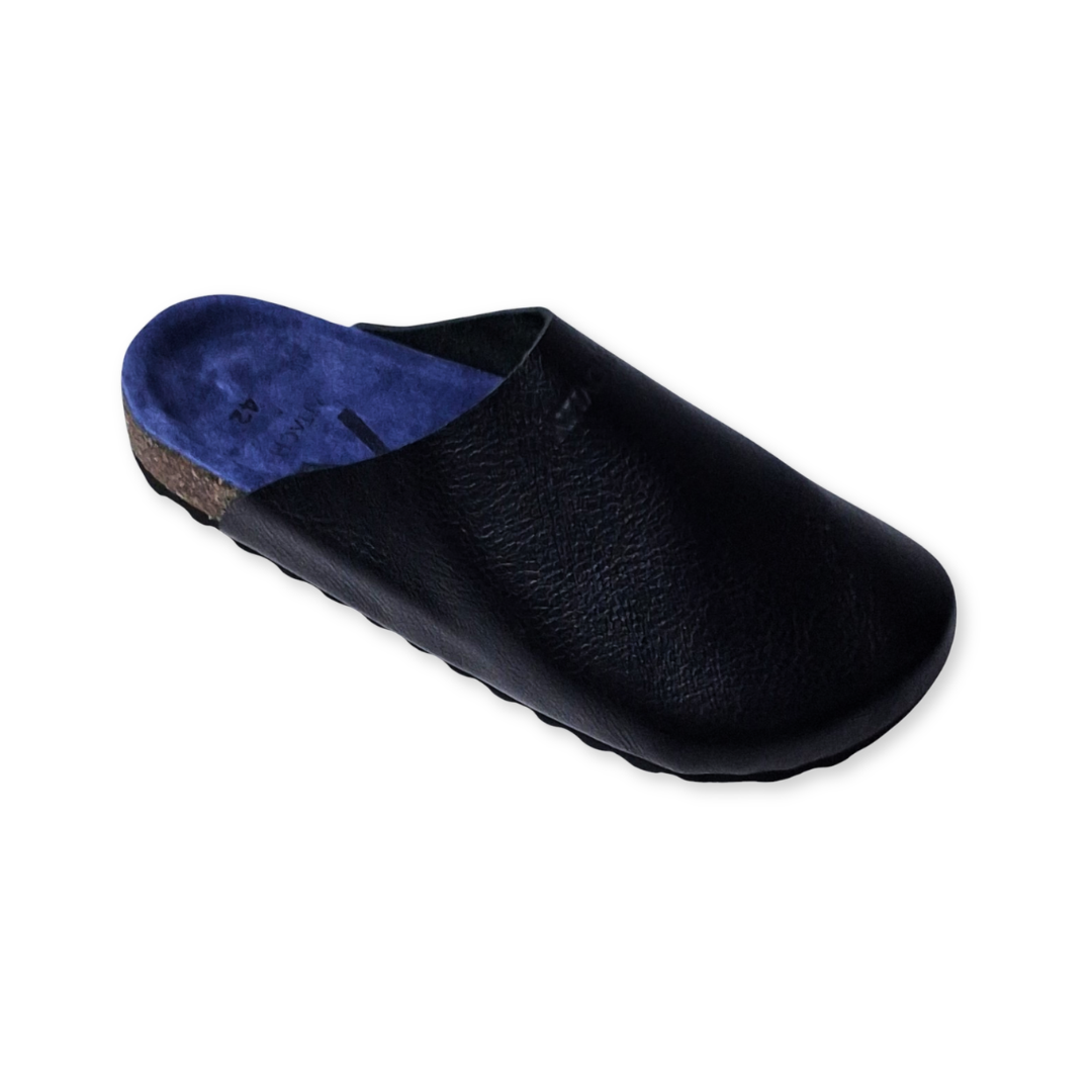 Mule V2 Black Grain Leather Blue Footbed