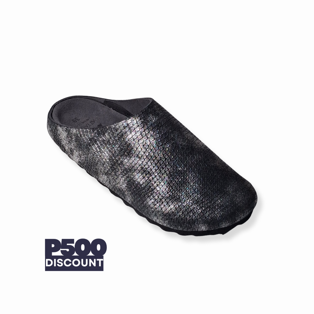 SIZE 37, 39 ONLY: Metallic Silver Black Dragon MULE Genuine Bovine Leather